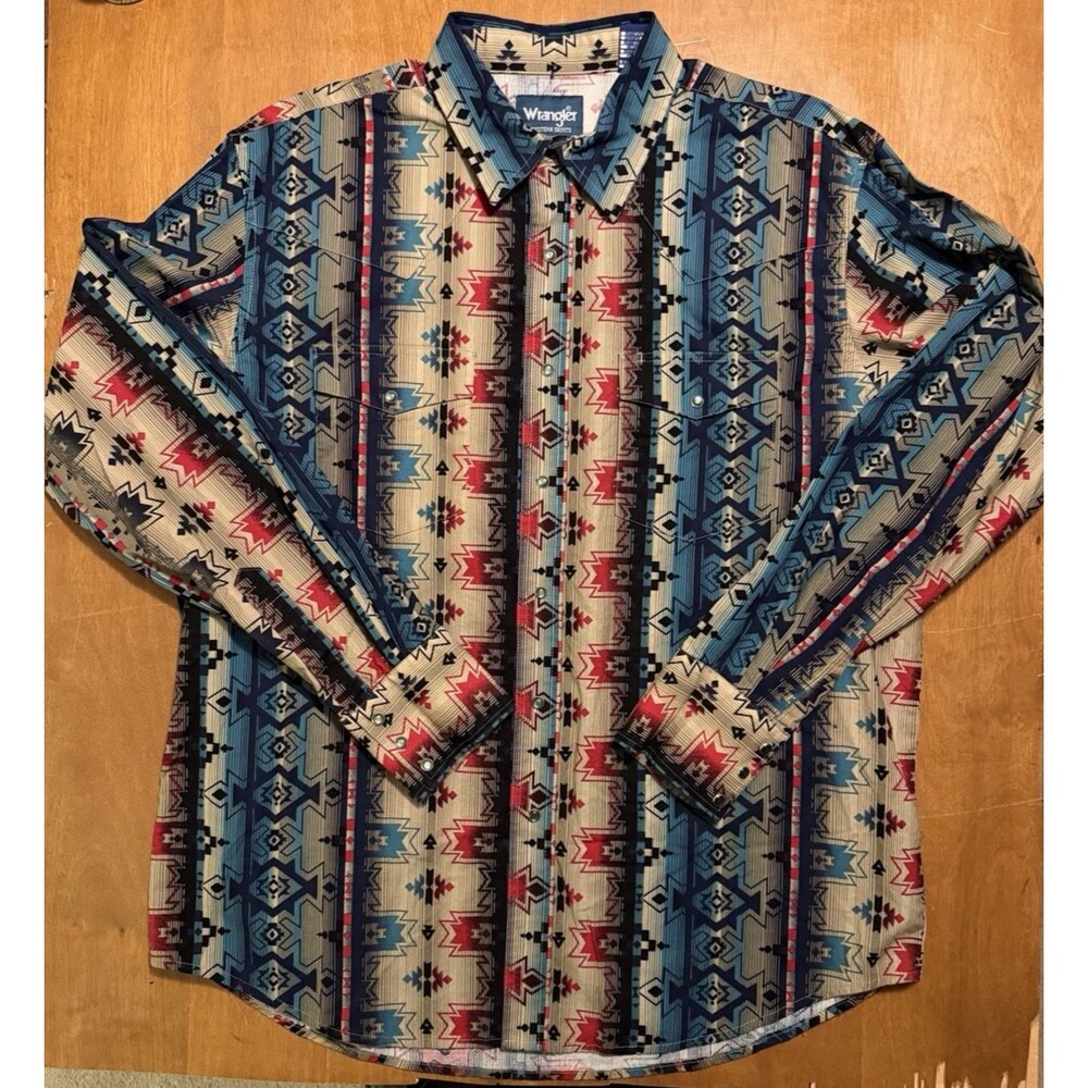 Wrangler Men's Vintage Brushpopper Shirt XL Button-Up Aztec Western 90s USA